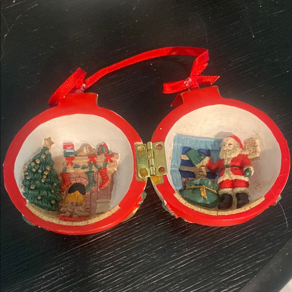 Kurt Adler Red and White Holiday Ornament with Santa and Tree